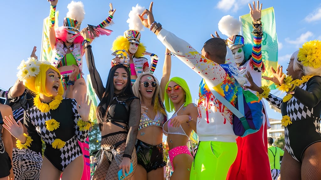 Art car and performers at EDC Orlando in Orlando, Florida