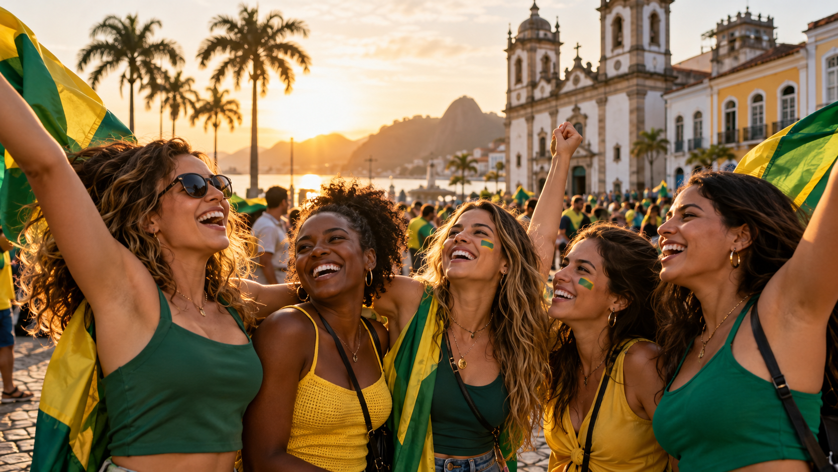 Eine Gruppe Frauen feiert auf einem Stadtplatz in Brasilien
